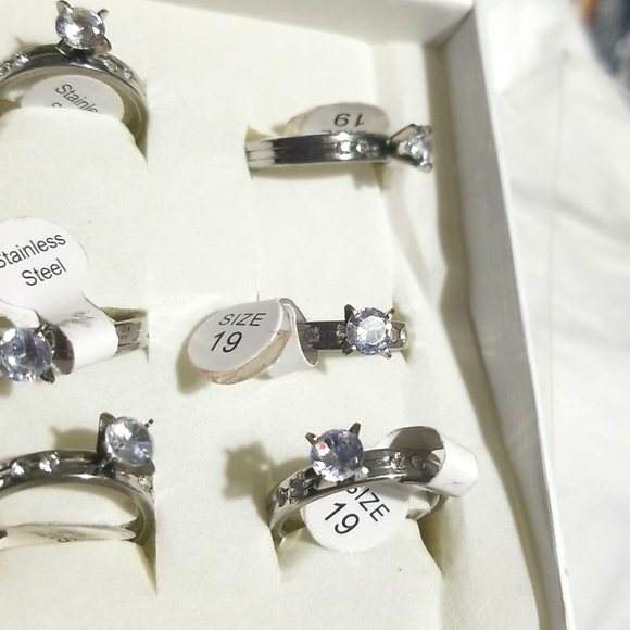 New 12 Stainless Steel Solitaire Cut Cubic Zirconia Wedding Rings Engagement Lot - Picture 3 of 4